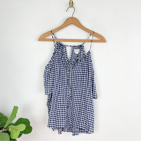 Velvet by Graham & Spencer Nedra Cold Shoulder Blue Gingham Top Sz S - Picture 3 of 7
